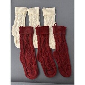 Christmas knitted stockings (set of 6) red and cream
